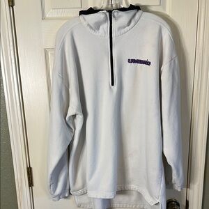Vintage Umbro White and Black Quarter Zip Sweatshirt Nylon Collar Purple Logos